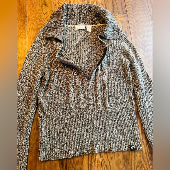 DKNY Jeans Women’s Brown Long Sleeve Quarter Zip Fitted Pullover Sweater Sz XL - Picture 4 of 6